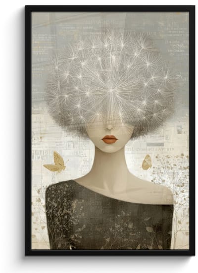 Poster in lijst - Fotolijst 60x90 cm - Posters - Pluis - Vrouw - Beige - Posterlijst zwart - Decoratie - Wanddecoratie woonkamer - Muurdecoratie slaapkamer