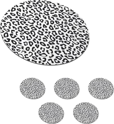 Onderzetters voor glazen - Rond - Design - Panterprint - Zwart - Wit - Patronen - 10x10 cm - Glasonderzetters - 6 stuks