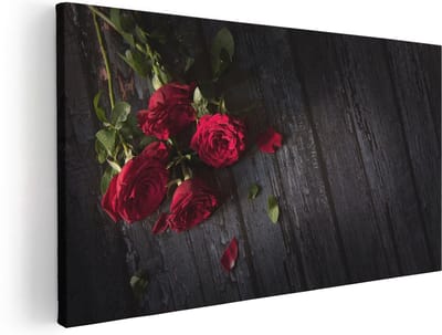 Artaza Canvas Schilderij Rode Rozen - 40x20 cm - Klein - Wanddecoratie Bloemen - Muurdecoratie Stilleven - Schilderijen Op Canvas