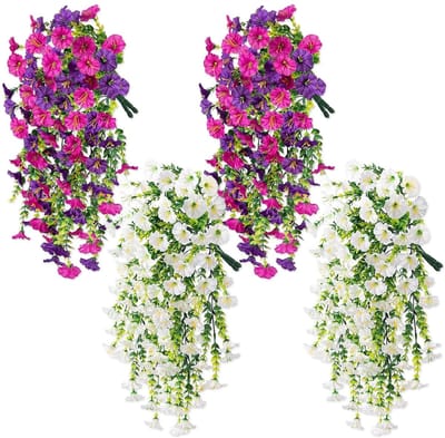 Dailygoods - Set van 4 Hangende Petunia Kunstbloemen voor Buiten - Balkon Decoratie