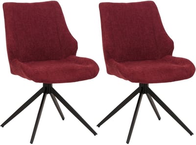 Set van 2 eetkamerstoelen MCW-O48, keukenstoel, draaibaar met Auto-Return, stof/textiel chenille (320 g/m²) Oeko-Tex ~ bordeaux