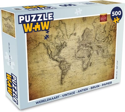 Puzzel Wereldkaart - Vintage - Antiek - Bruin - Papier - Legpuzzel - Puzzel 500 stukjes