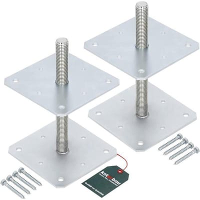 KOTARBAU® 2 stuks Paalhouder, Paalvoet, Verzinkt Staal, 160 x 160 x 250 mm, M24, Zilver, Paalsteun, Regelbare Paalhouder, voor Beton, Verstelbare Paalvoet, Gegalvaniseerde Paaldrager