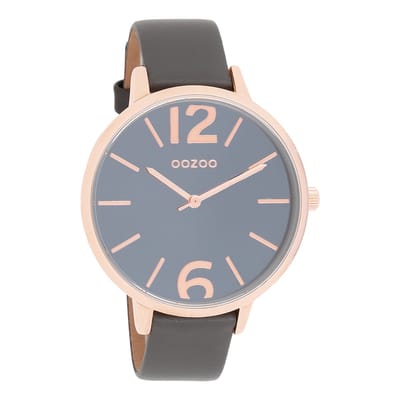 OOZOO Timepieces - Rosé goudkleurige horloge met olifant grijze leren band - C9153