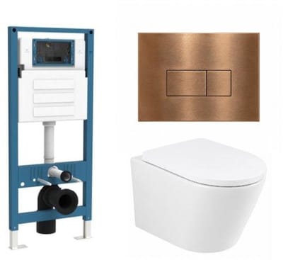 QeramiQ Dely Toiletset - inbouwreservoir Qeramiq Flush - 35mm zitting - metaal koperen bedieningsplaat - rechthoekige knoppen - mat wit