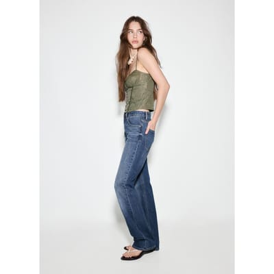 Stradivarius D98 jeans recht model met vintage effect  MIDDENBLAUWE DENIM WASSING 42