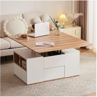 Merax Salontafel - opklapbaar blad - 2 nissen en 3 lades - spaanplaat - eiken en wit