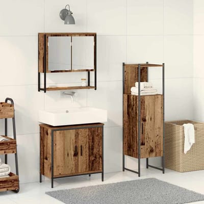 vidaXL - Badkamermeubel - Set - 3 - st - Bruin - 33 - x - 33 - x - 113,5 - cm - Bewerkt - hout