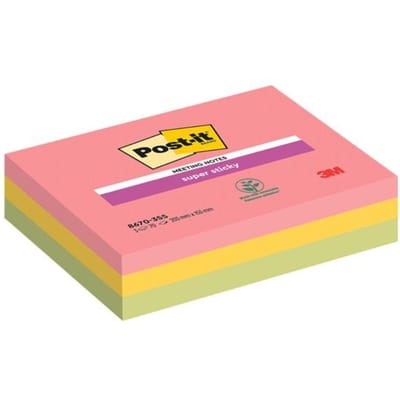 Post-it® Sticky Notes Super Sticky Meeting Notes 8670-3SS-EU, B 203 x D 153 mm, PEFC® papier, gekleurd, 3 pads, 70 vellen/pad