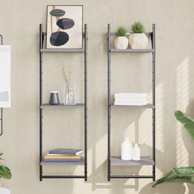 Wandrek Set - Zwevende Planken - Decoratie Ophangen - Praktische Stang - 30 x 25 x 100 cm - Sonoma Grijs