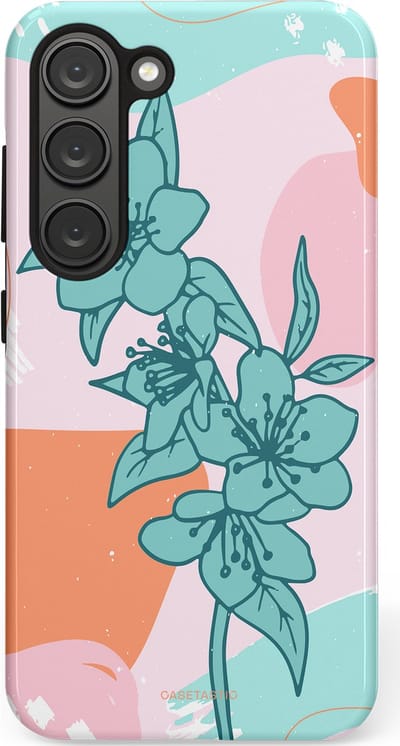 Casetastic hoesje geschikt voor Samsung Galaxy S23 - Dubbellaagse bescherming - Roze Oranje Turqoise Bloemen Modern - Fashion Case - Wit Mintgroen Perzik Lichtroze