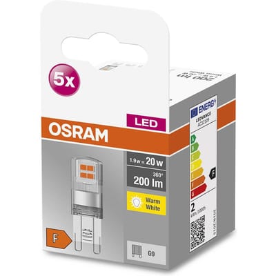OSRAM HOMELIGHTING 4058075758049 LED-lamp Energielabel F (A - G) G9 Speciale vorm 1.9 W = 20 W Warmwit (Ø x h) 15 mm x 15 mm 5 stuk(s)