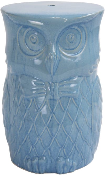 Fine Asianliving Keramische Kruk Uil Blauw Handgemaakt D33xH46cm Keramiek Bijzettafel Porselein Stoel Tuinkruk