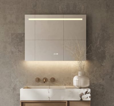 Schaere - Badkamerspiegel - LED Verlichting - Spiegel Verwarming - Klok - Sensor - Dimfunctie - 80x70 cm
