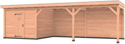 Douglas overkapping, 900 x 300, met schuur en achterwand, Westwood Comfort Plus