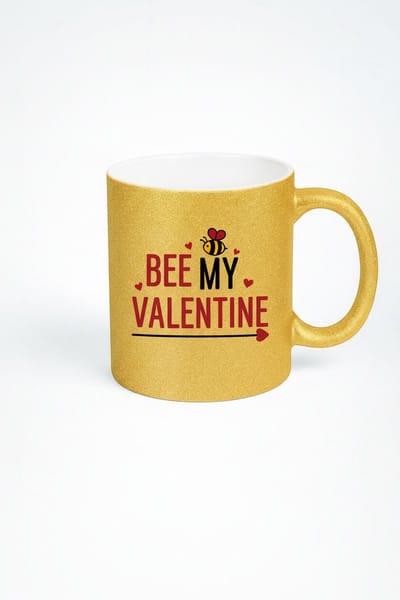 Gouden Glitter Mok 'Bee My Valentine' – Romantisch Valentijnsdag Koffie Theemok Cadeau