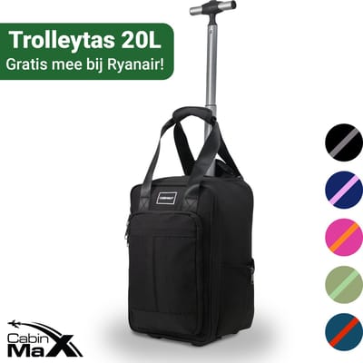 CabinMax Narvik Wieltas - Ryanair Reistas op Wielen - Handbagage 20L - 40x20x25cm - Zwart