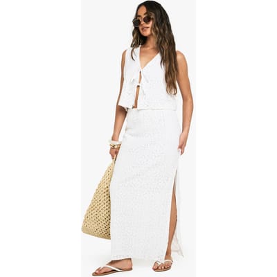 boohoo Dames Crochet Side Split Maxi Rok | Wit | Maat: 34
