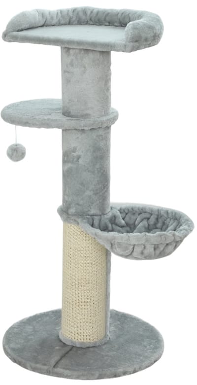 Daity Een krabpaal voor katten, gemaakt van sisal, met een ligplek, meerlaagse pluche stof en een hangende bal. Geschikt voor katten met een gewicht tot 6 kg. Esthetisch aantrekkelijk. Huisdiermeubel (grijs).