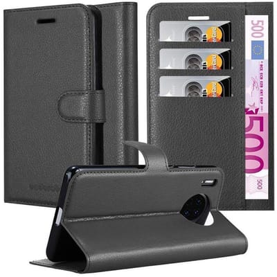 Cadorabo Hoesje geschikt voor Huawei MATE 30 in PHANTOM ZWART - Beschermhoes met magnetische sluiting, standfunctie en kaartvakje Book Case Cover Etui
