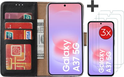 Hoesje met 3 Stuks Screenprotectors Geschikt voor Samsung Galaxy A37 – Arara bookcase met pasjeshouder - Zwart