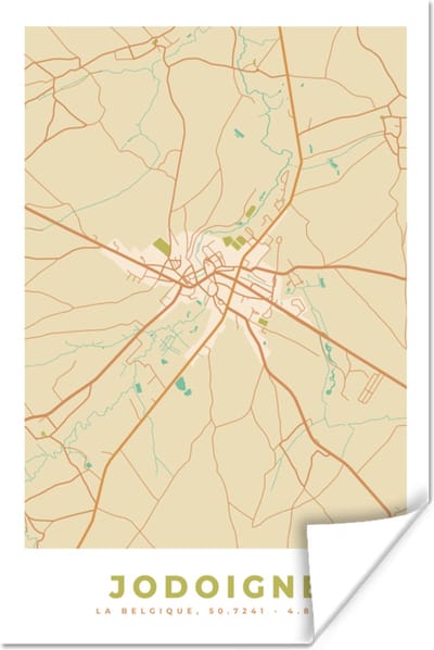 Poster Stadskaart - Plattegrond - België - Kaart - Jodoigne - 120x180 cm XXL