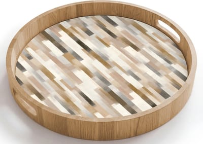 Dienblad rond 40x40 cm - Schootdienblad hout - Abstract - Patroon - Kwaststreken - Borrelplank rechthoek - Plateau houten dienbladen