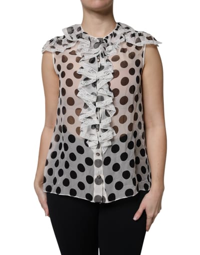 Gestippelde Zijde Blouse met Rimpelnek