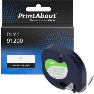 PrintAbout huismerk Tape 91200 (S0721510) Zwart op wit (12 mm) Geschikt voor Dymo