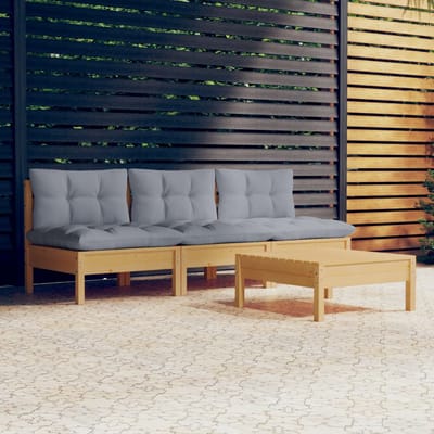 vidaXL - 4-delige - Loungeset - met - grijze - kussens - grenenhout