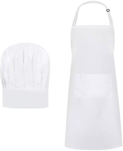 Dailygoods - kookmuts schort set, wit verstelbare slobkous kookschort, wit ademende kookmuts voor mannen vrouwen bakschort voor keuken huis restaurant hotel