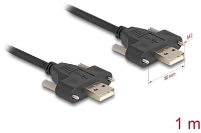 Delock USB 2.0 Cable Type-A male to male with screw distance 30 mm 1 m black