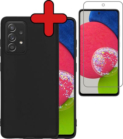 Hoesje - Met Screenprotector - Geschikt voor Samsung Galaxy A52s 5G - Sterk & Shockproof - Telefoon Hoes - Back Cover - Siliconen Case - Telefoonhoes - Zwart
