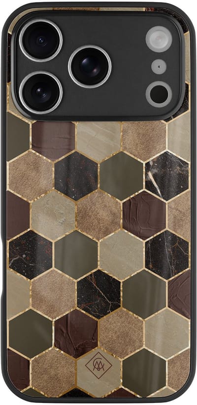 Casimoda® hoesje - Geschikt voor iPhone 17 Pro Max - Kubus Bruin Groen - Luxe Hard Case Zwart - Backcover telefoonhoesje - Bruin/beige