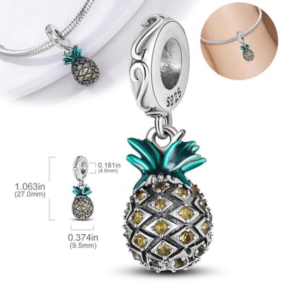 Zomer Ananas Fruit Kralen Componenten Koper Metaal Authentiek Origineel Kralen Componenten Compatibel Met Authentieke Originele Bedel Kralen Componenten white