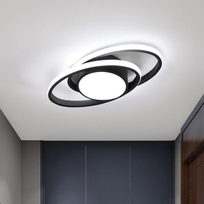 Haobosic LED Plafondlamp - Ovaal Aluminium Zwart - 39W Koelwit