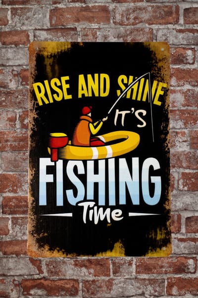 Wandbord - Rise and shine - Metalen wandbord - Mancave - Mancave decoratie - Vissen - Metalen borden - Metal sign - Bar decoratie - Tekst bord - Wandborden – Bar - Wand Decoratie - Metalen bord - U