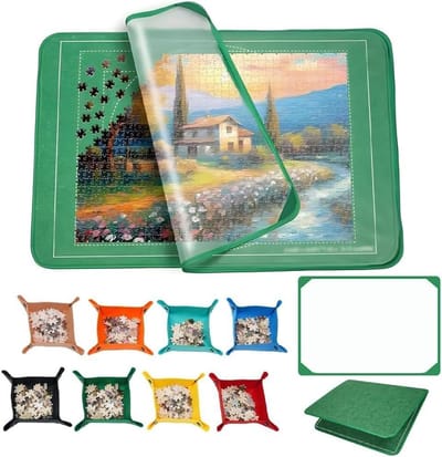 Puzzelmat - Puzzelplank Opvouwbaar - Puzzels Maken - Met 8 Sorteerschalen - 81 x 55 cm - Groen