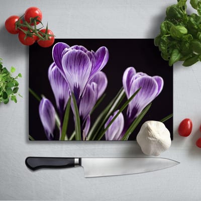 Glassnijplank - Paarse Bloemen - Glazen Snijplanken - 35×25 cm - 4 mm
