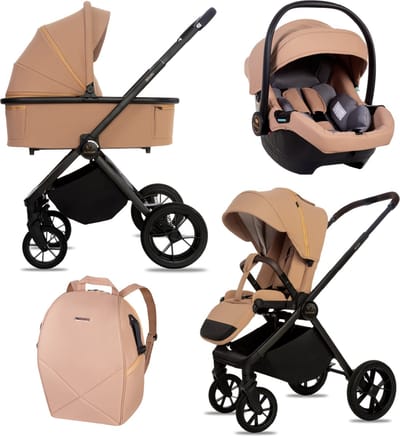 BabyLux® Kinderwagen 3in1 Set BOLDO, Opvouwbare Lichtgewicht Kinderwagenset Incl. Reiswieg, Buggy, I-Size Baby-Autostoeltje, Luiertas En Meer Accessoires, 4 Ligstanden, 0-22kg, Uv-Bescherming 50+