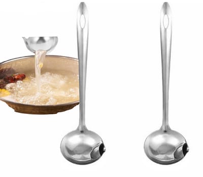 2 stuk Oil Spray Ladle - Grease Filtering Design - Cooking Oil Scraper - Kitchen Oil Filtering Tool - 28*7.5cm - For Cooking and Baking Oil Filtering - Silver