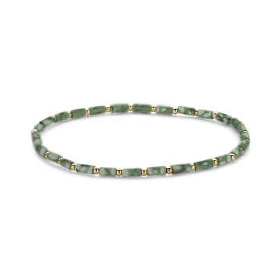 CO88 Collection 8CB-90921 Stalen Armband - Dames - kralen - 17,8 cm - Staal - Groen - Greenstone - 2,3 mm - Goudkleurig
