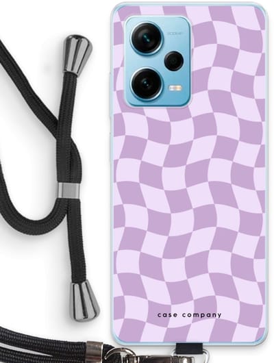 Case Company® - Hoesje met koord geschikt voor Xiaomi Redmi Note 12 Pro Plus hoesje met Koord - Grid Paars - Telefoonhoesje met Zwart Koord - Bescherming aan alle Kanten en Over de Schermrand