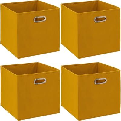 5Five Opbergmand/kastmandje - 4x - Geel - 31 x 31 x 31 cm - 29 liter - Vakkenkast manden - Stof met versterkte bodem - Opvouwbaar