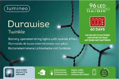 Lumineo Kerstverlichting - twinkle - op batterij - helder wit - buiten - 96 lampjes - boomverlichting