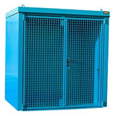 Gasflessencontainer BAUER GFC-B M2, B 1570 x D 2125 x H 2265, voor 35 gasflessen, brandwerend, afsluitbaar, blauw