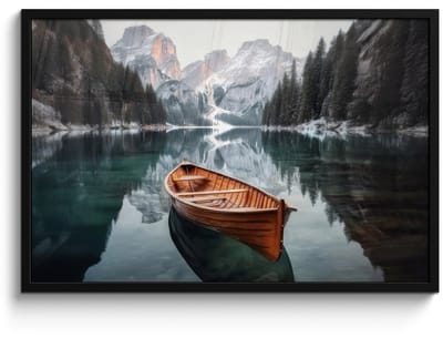 Poster in lijst - Fotolijst 90x60 cm - Posters - Boot - Bergen - Natuur - Water - Posterlijst zwart - Decoratie - Wanddecoratie woonkamer - Muurdecoratie slaapkamer