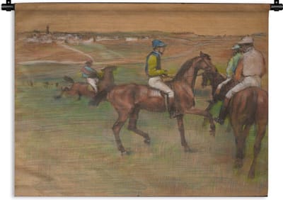 Wandkleed Edgar Degas - Race Horses - Schilderij van Edgar Degas Wandkleed katoen 90x67 cm - Wandtapijt met foto