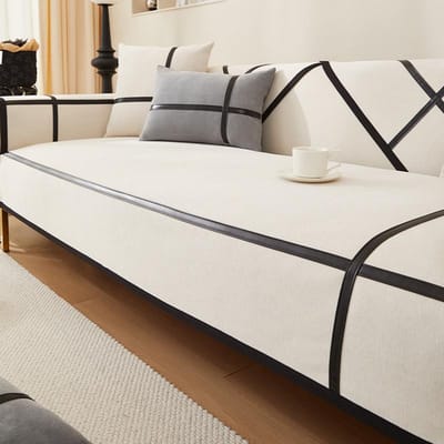 Chenille Bankhoes Zwarte Leren Lijnen Bankhanddoek Bankhoes Universele Antislip Zitkussen Voor Woonkamer Huisbeschermhoes 70x70cm 1pcs