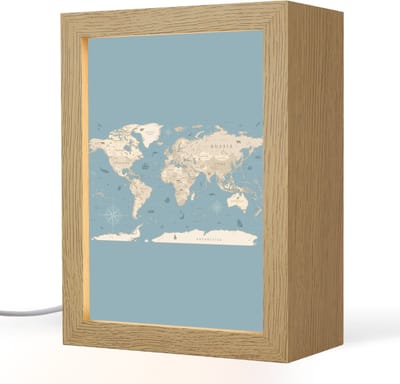 Tafellamp 15x20 cm - LED lamp - Wereldkaart - Oceaan - Realistisch - Blauw - Decoratieve tafellampen - Dimbaar - Tafellampje slaapkamer - Woonkamer binnen